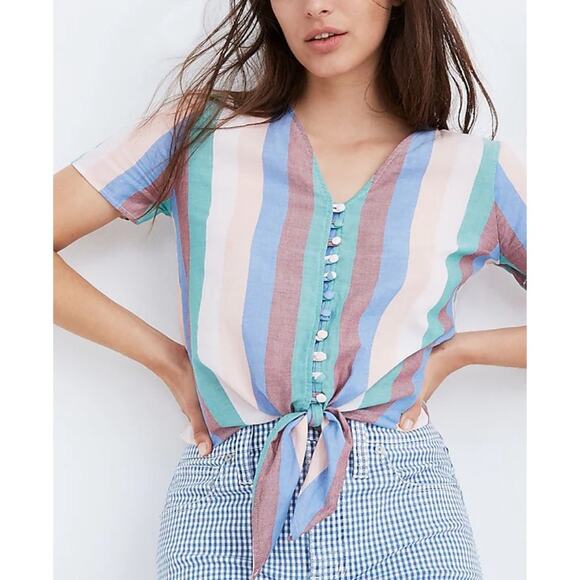 Madewell Novel Tie-Front Button Top in Flagstaff Stripe - Picture 3 of 9